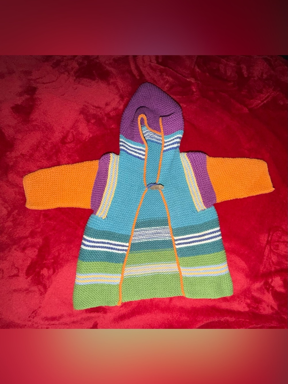 Colorblock Striped Knit Hooded Baby Cardigan
